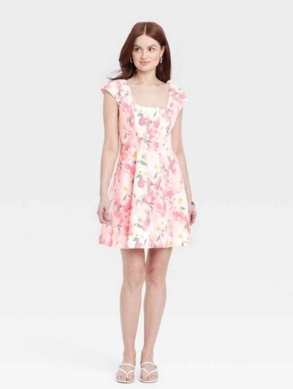 A New Day Size 10 Corset Woven Mini Dress A Line Pink & White Poplin Floral NWOT - Picture 3 of 16